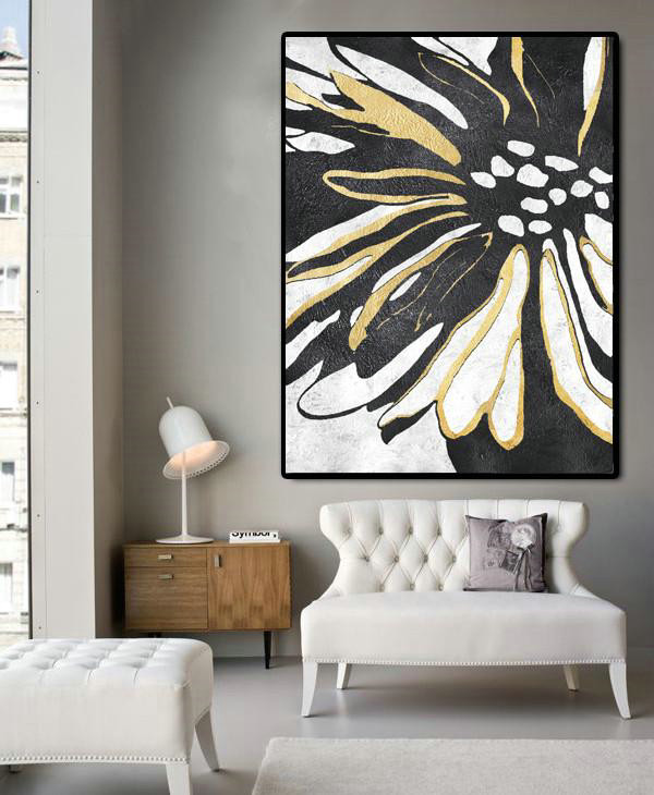 Original Abstract Painting Extra Large Canvas Art,Hand-Painted Black And White Minimal Painting On Canvas,Large Wall Canvas